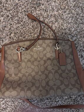 Coach Canvas Tote in Brown with Dark Brown Trim